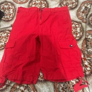 Red jean shorts